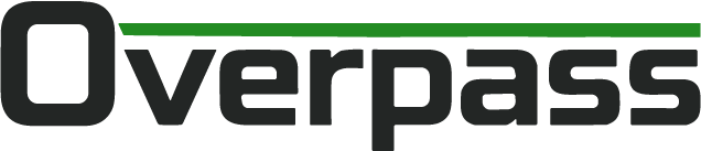 Overpass logo with dark lettering and a green accent